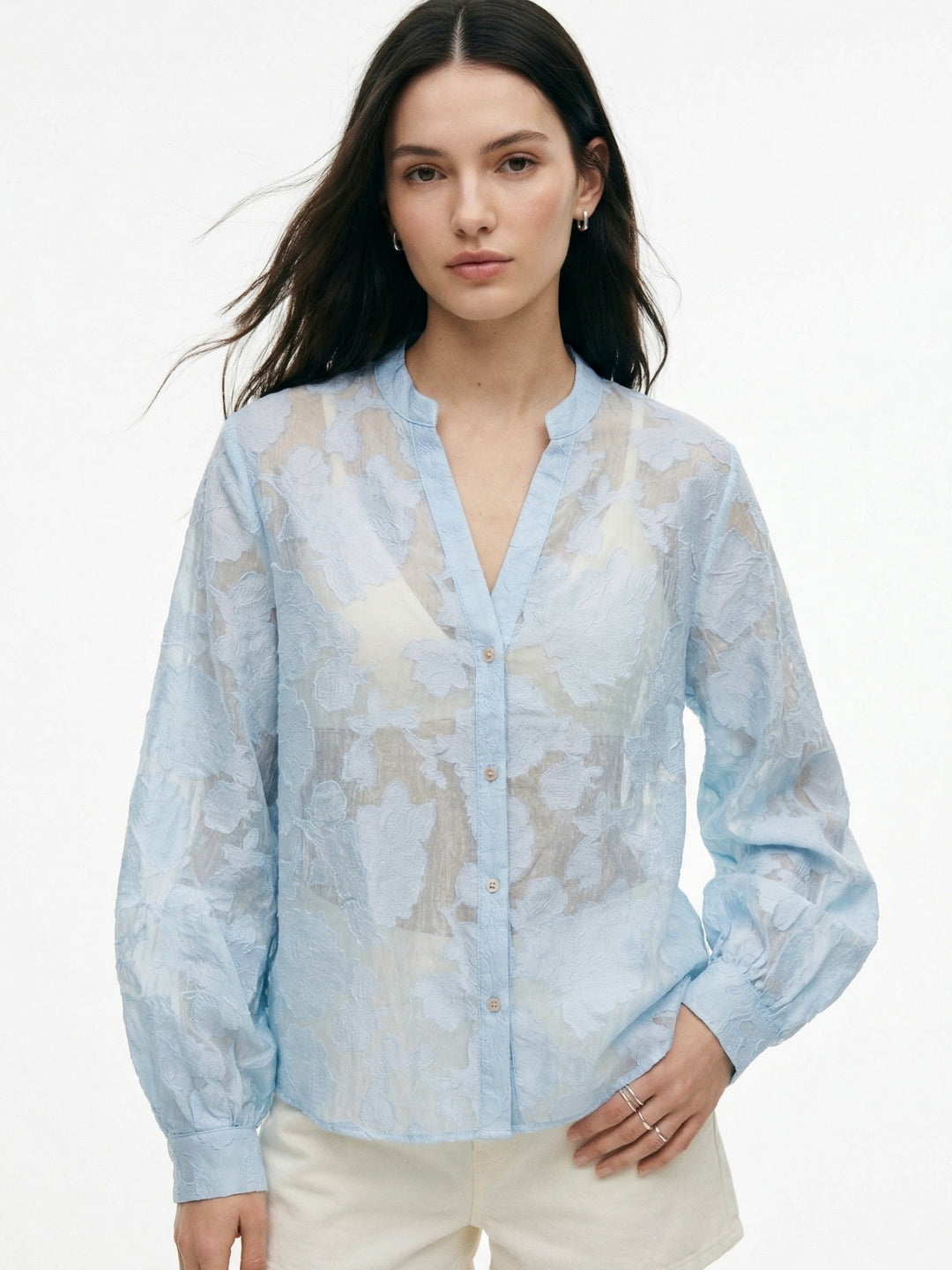 Blue Full Sleeve Textured Front Buttoned Shirt