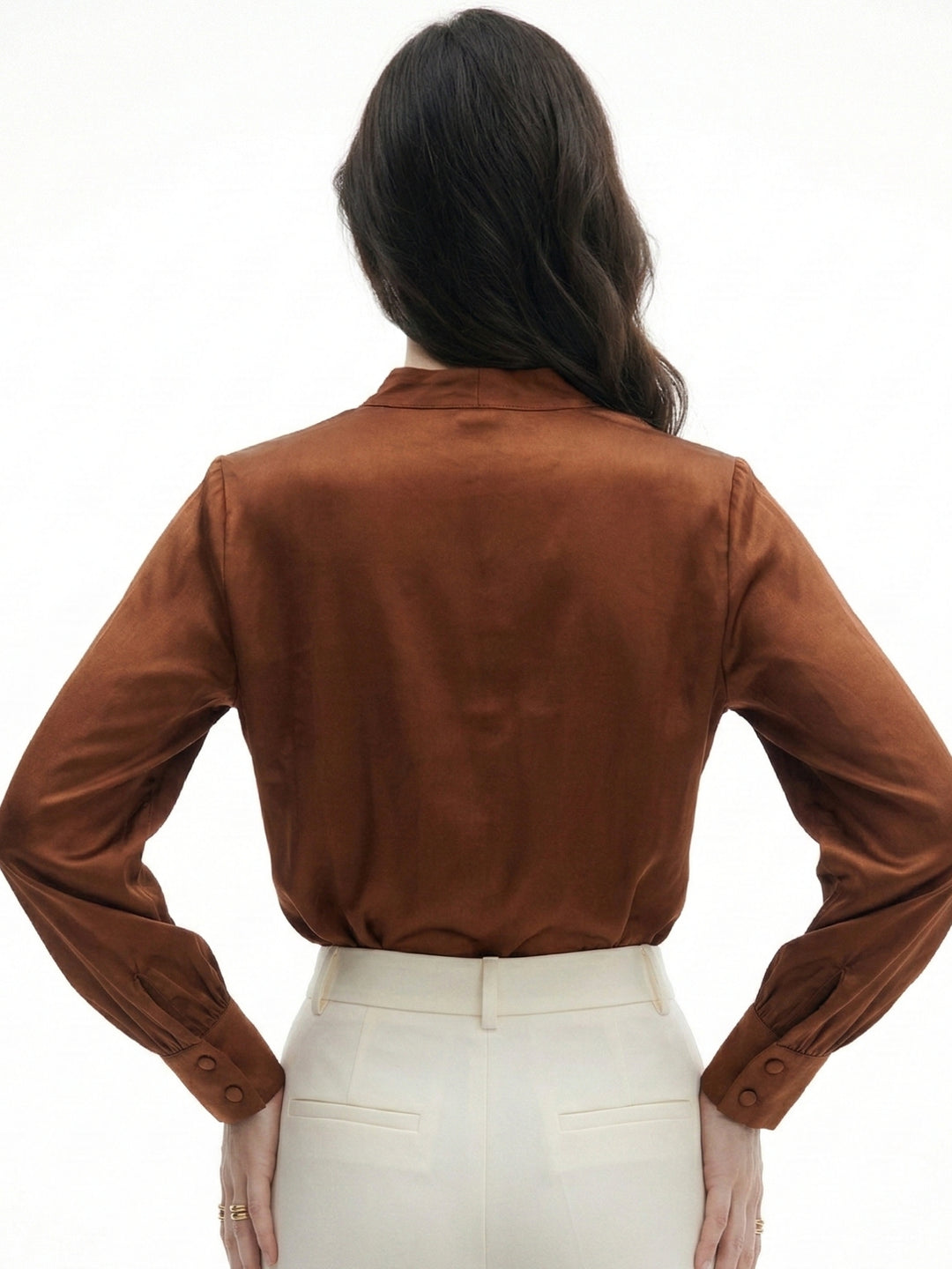 Brown Satin Full Sleeved Solid Blouse