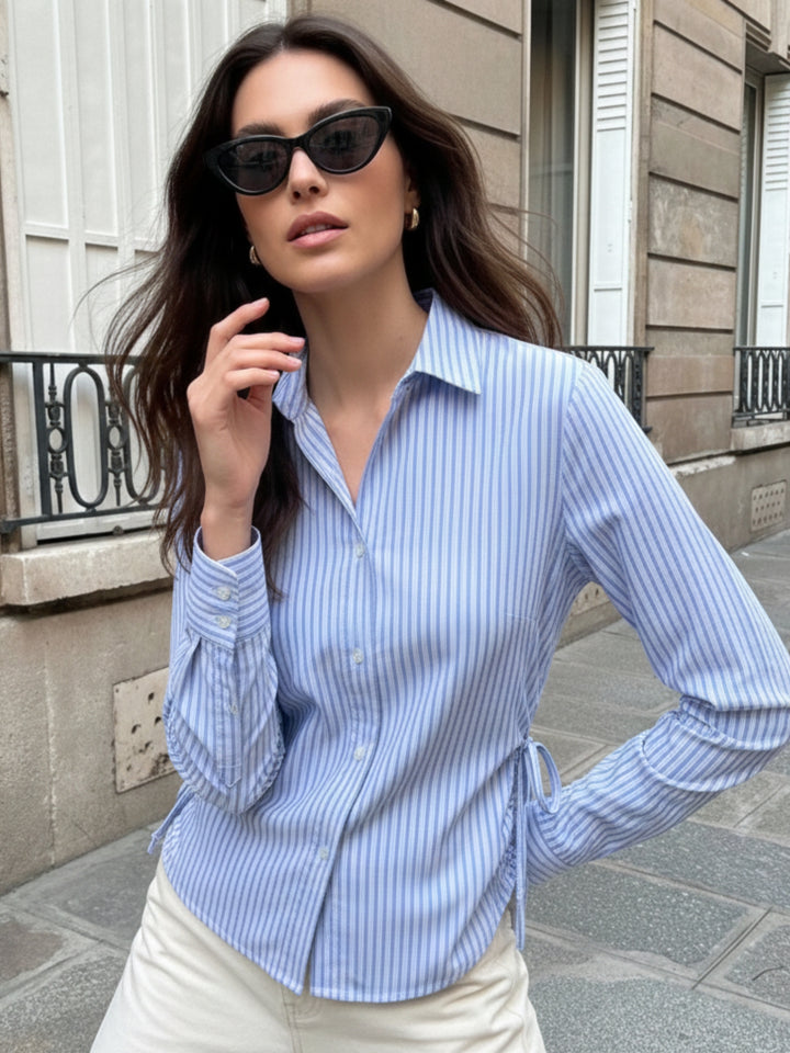 Blue Side-Tie Fitted Stripe Top