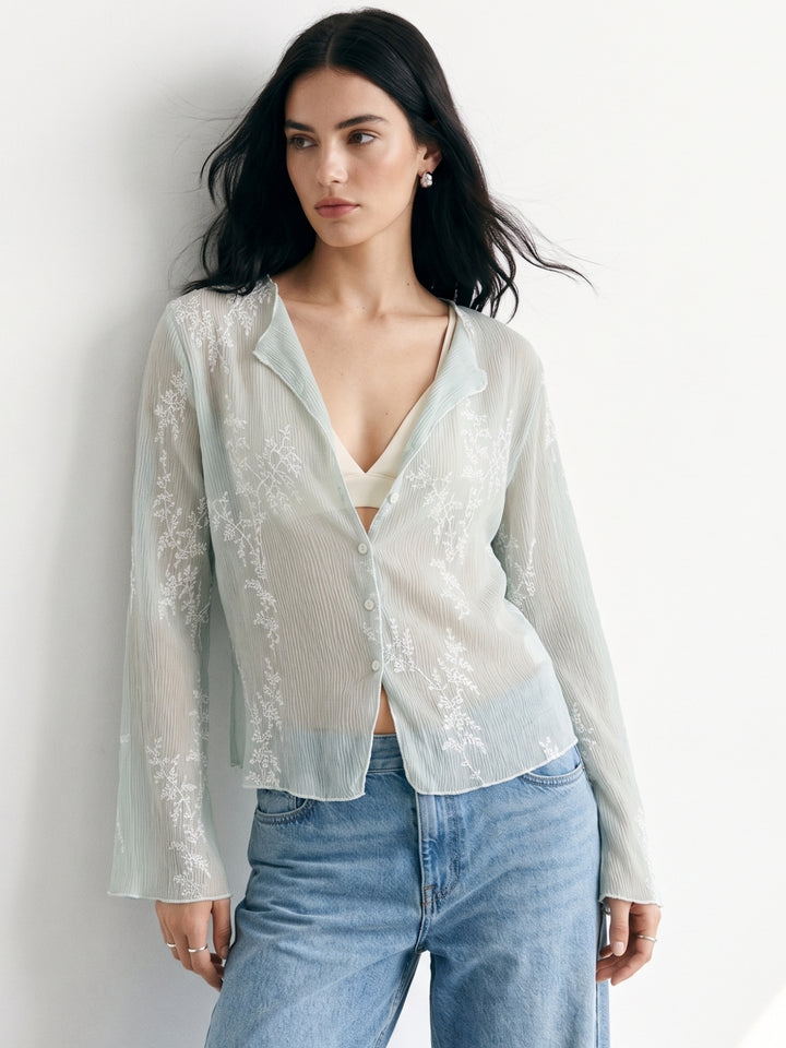 Mint Sheer Floral Lace Shirt