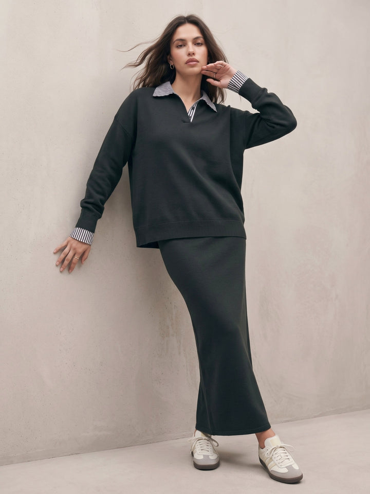 Teal Full Sleeve Pullover And Skirt Set