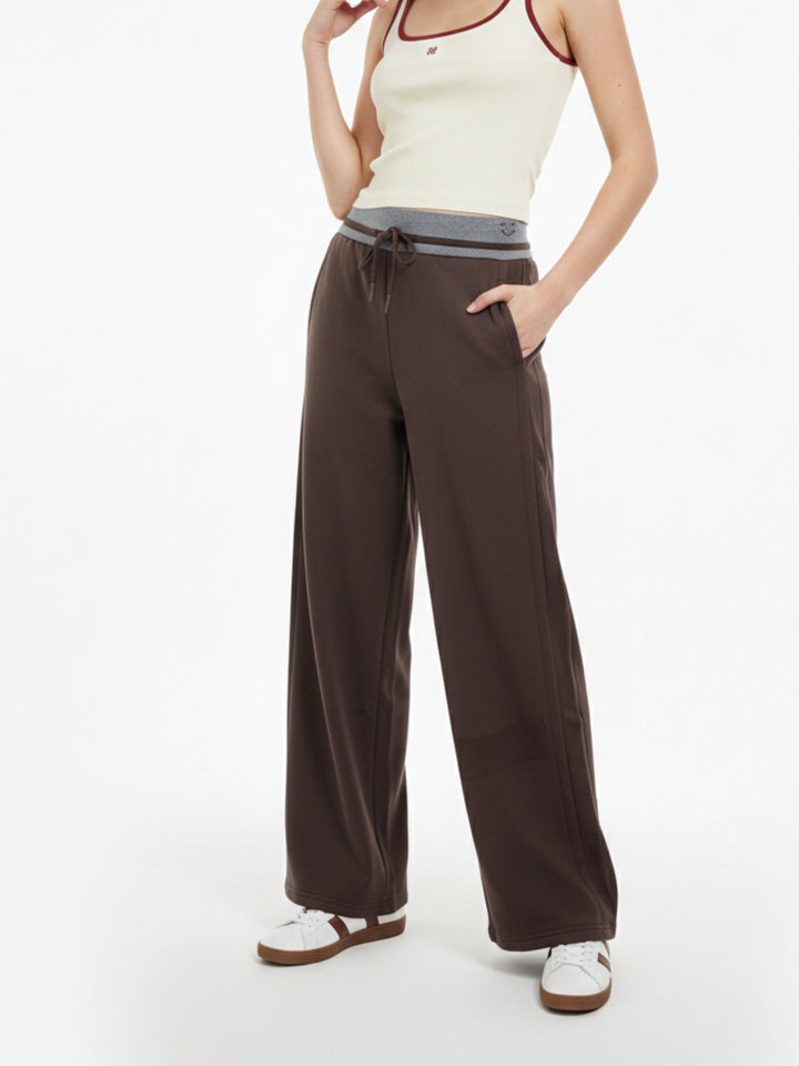Brown Contrast Waist Wide Leg Pant