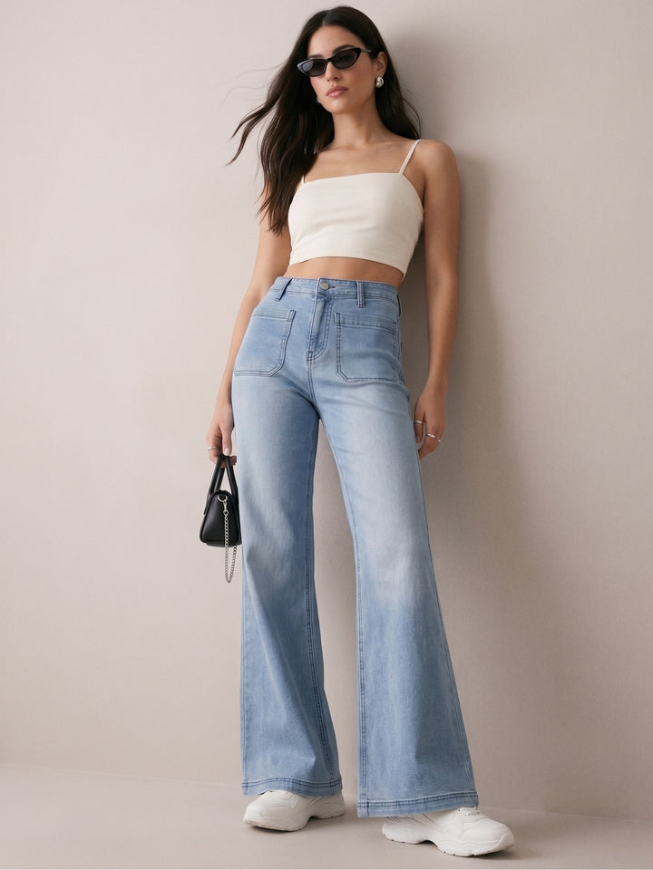 Light Blue Front Pocket Straight Fit Jeans