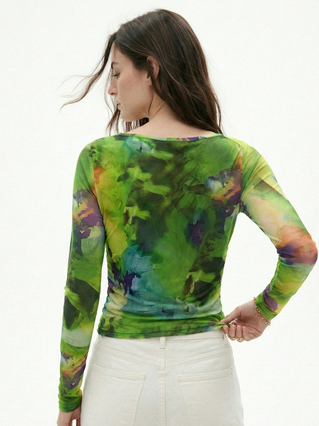 Green Abstract Print Fitted Top