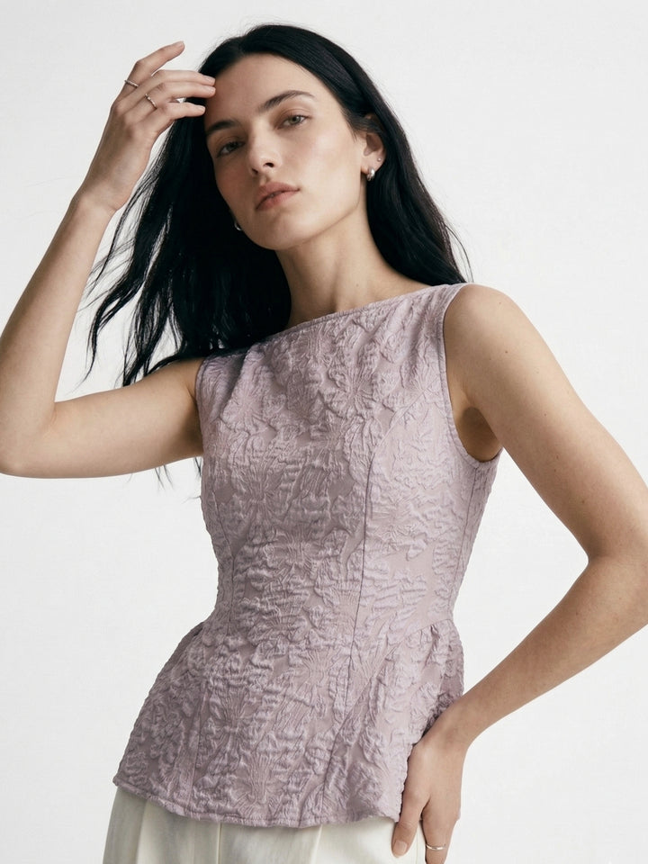 Pink Textured Floral Embossed Blouse