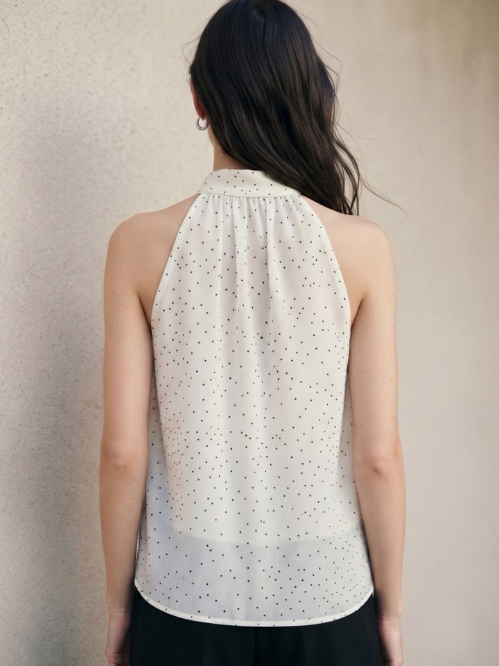 Cream Neck Tie-Up Polka Printed Top