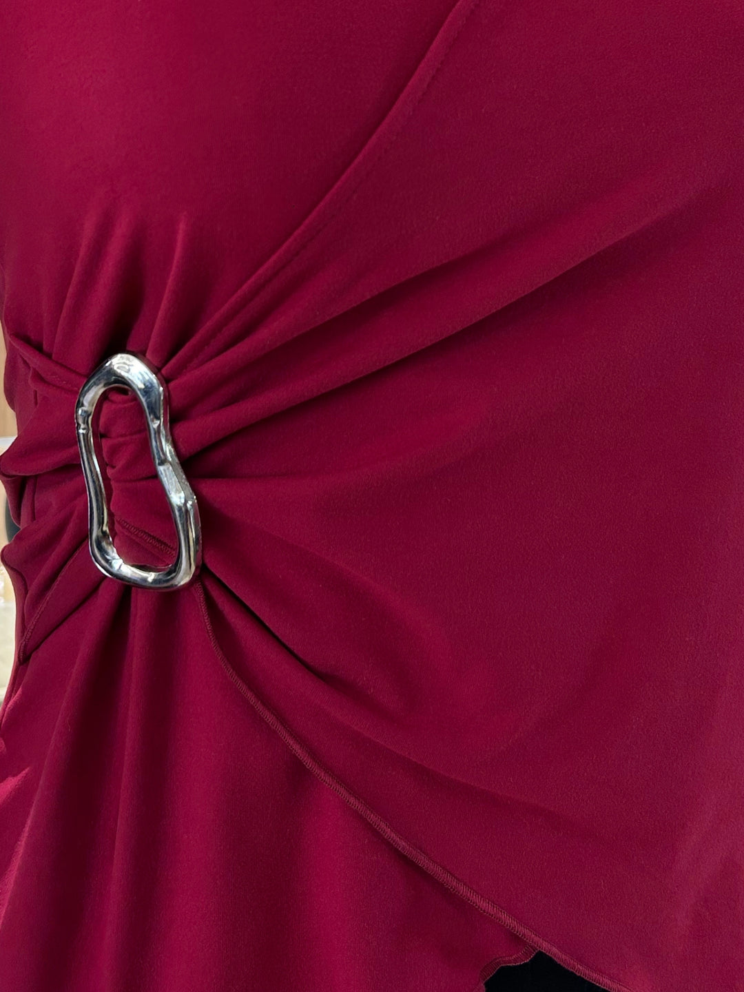 Red Halter Wrap Top With Metal Trim Top