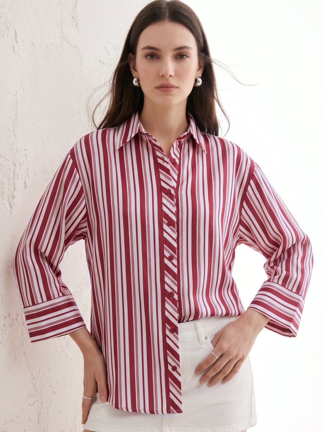 Red Collared Striped Shirt