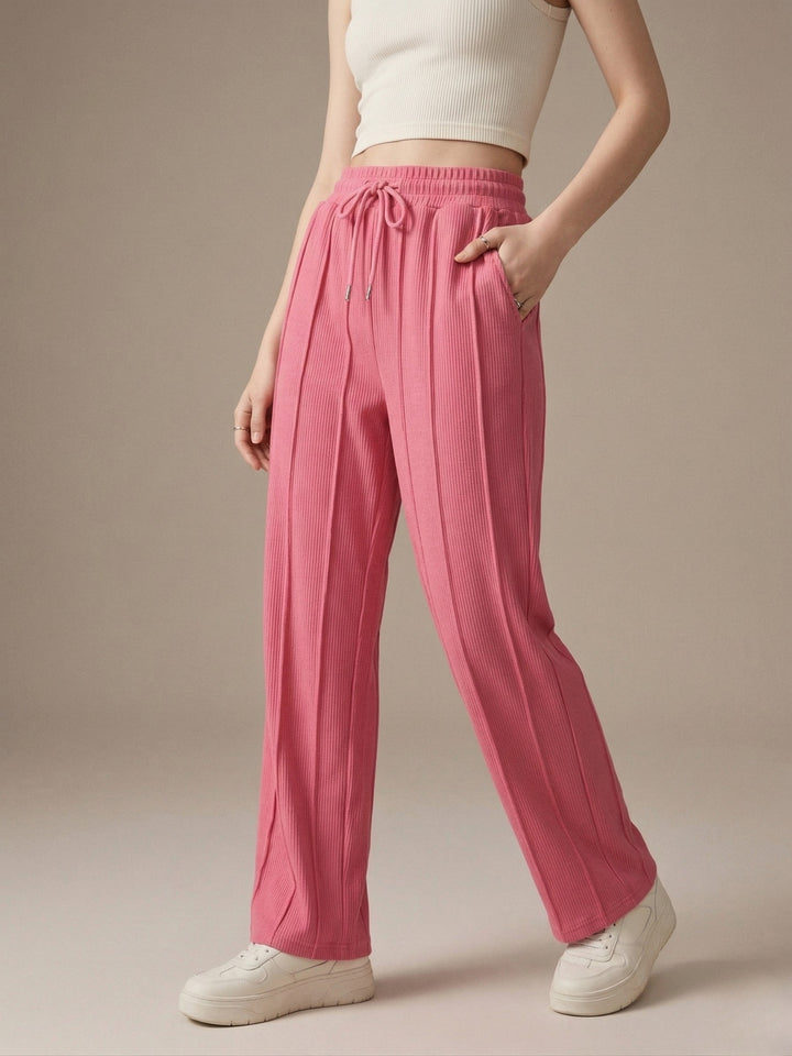 Pink Elasticated Regular Fit Drawstring Joggers