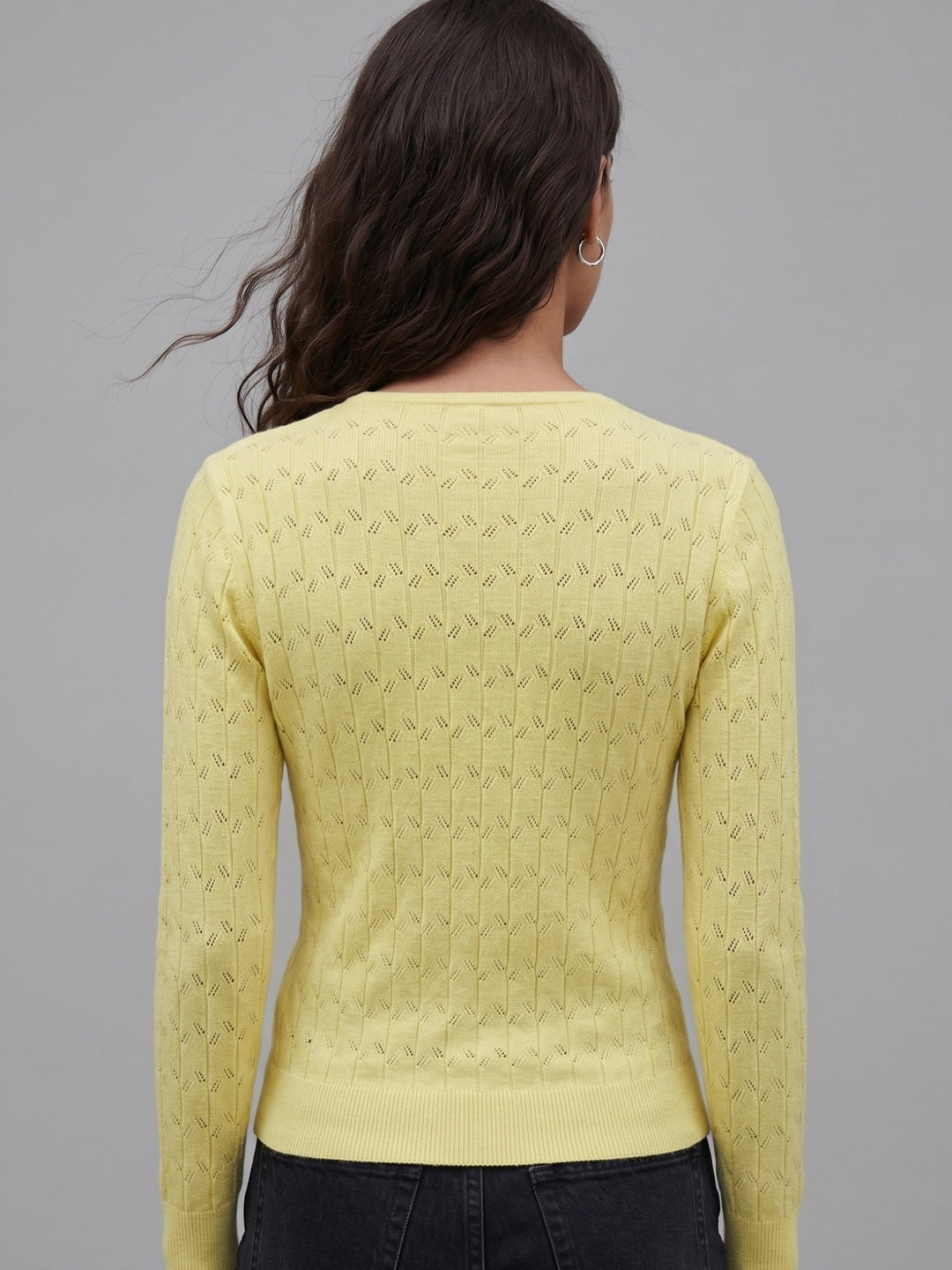 Lime Full Sleeve V Neck Relaxed Sweaters