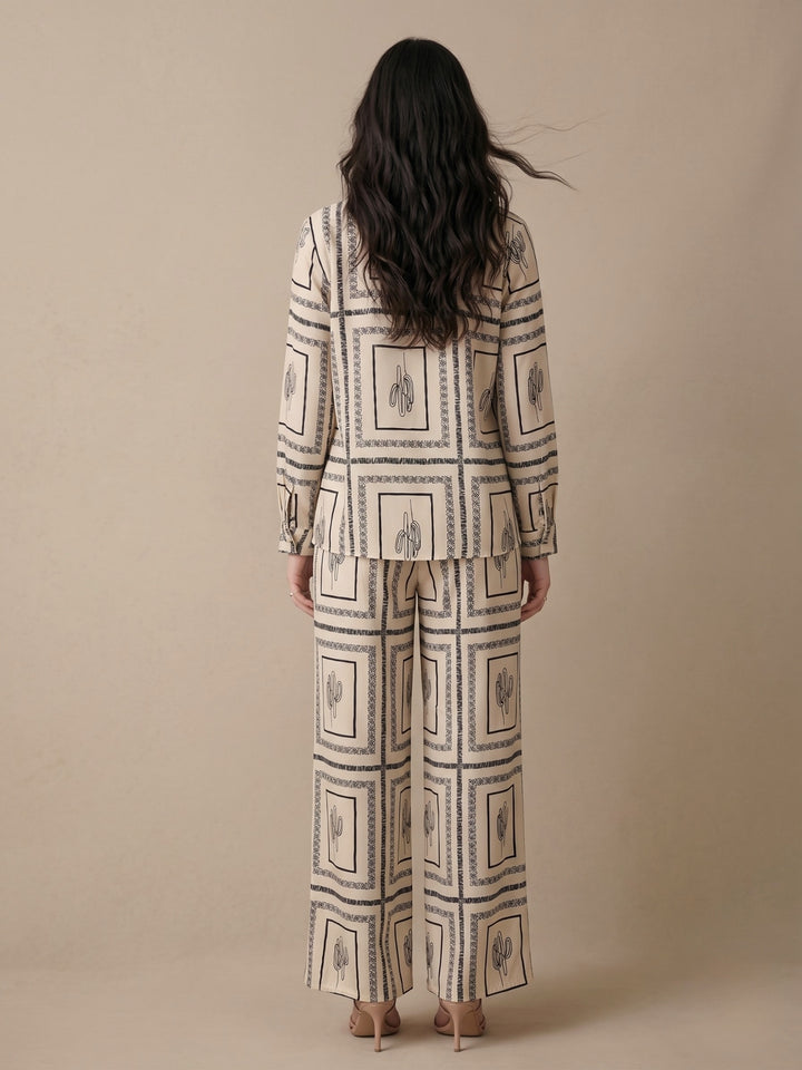 Off White Printed Casual Co-Ord Set