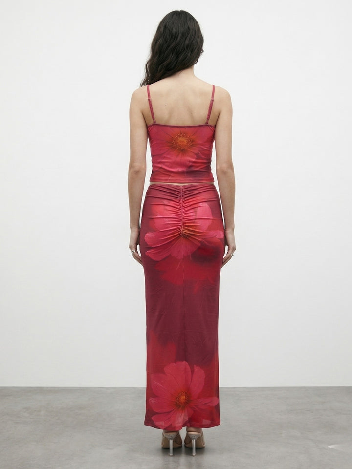 Pink Spaghetti Strap Top And Skirt Set