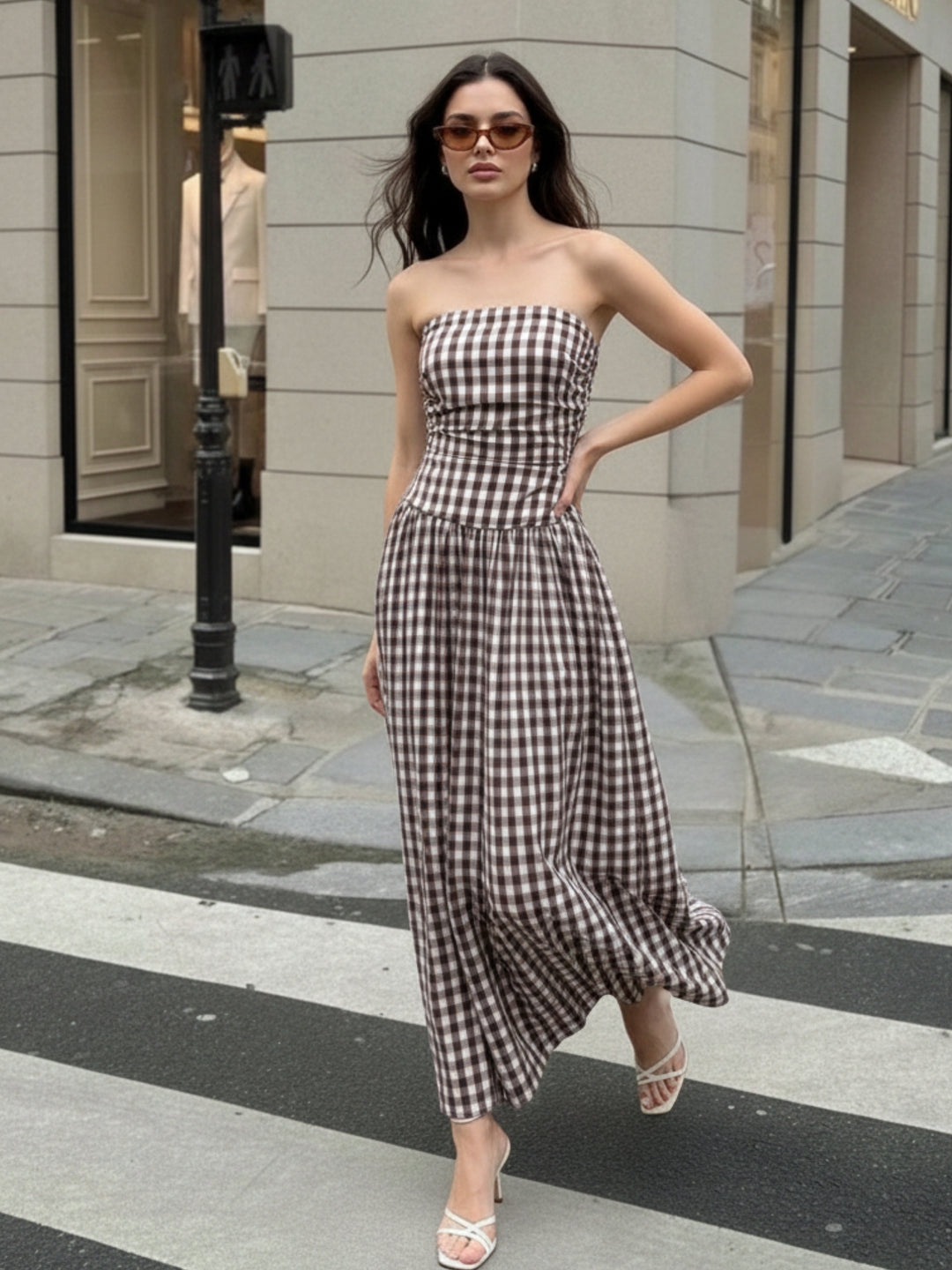 Khaki Off Shoulder Drop Waist Dress