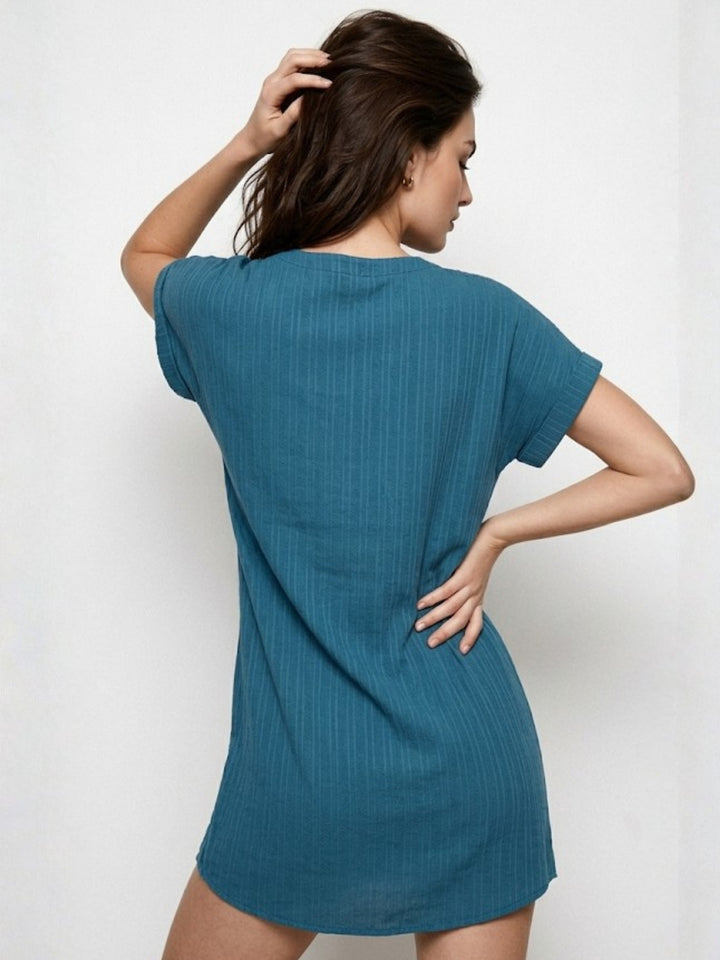 Teal Short Sleeve A-Line Dress