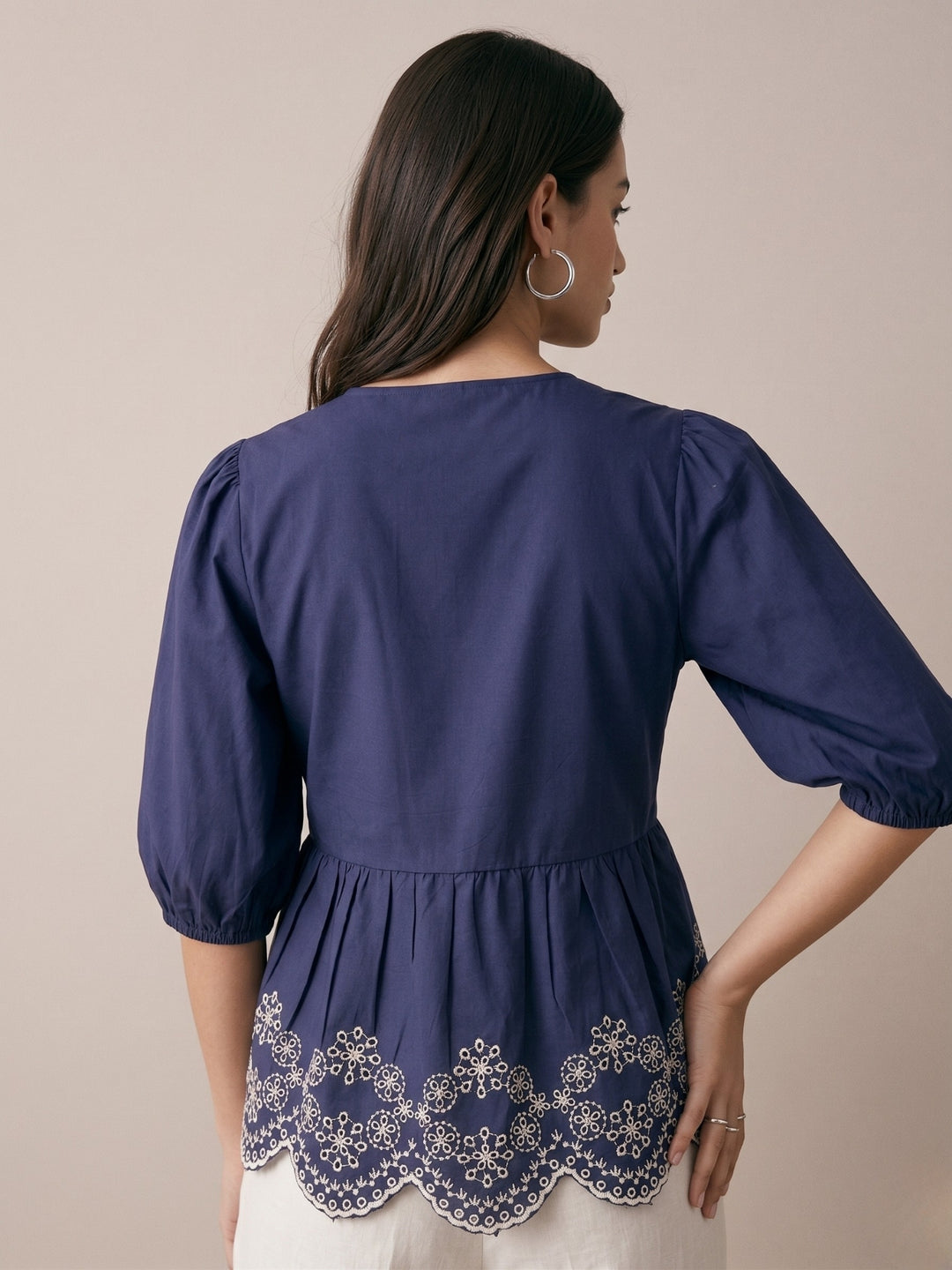 Blue Scallop Embroidered Blouse