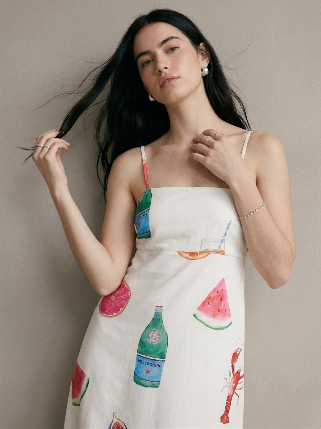 White Fruit Print Fit And Flare Maxi Dress