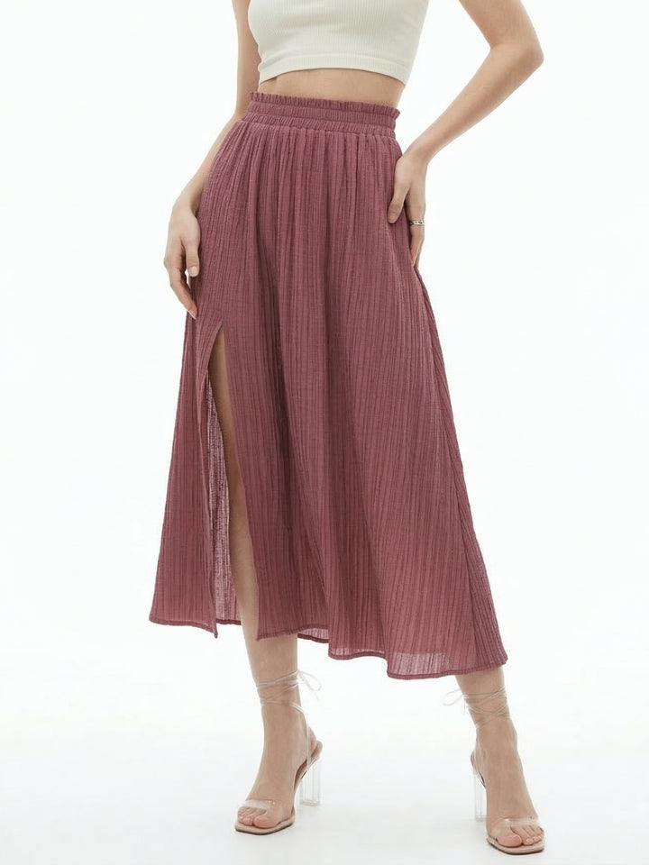 Mauve Smocked Waist Band Pleated Skirt