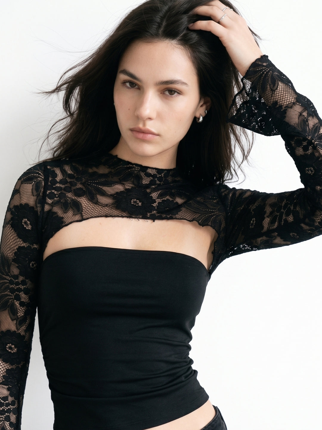 Black Bell Sleeve Cut-Out Detail Top