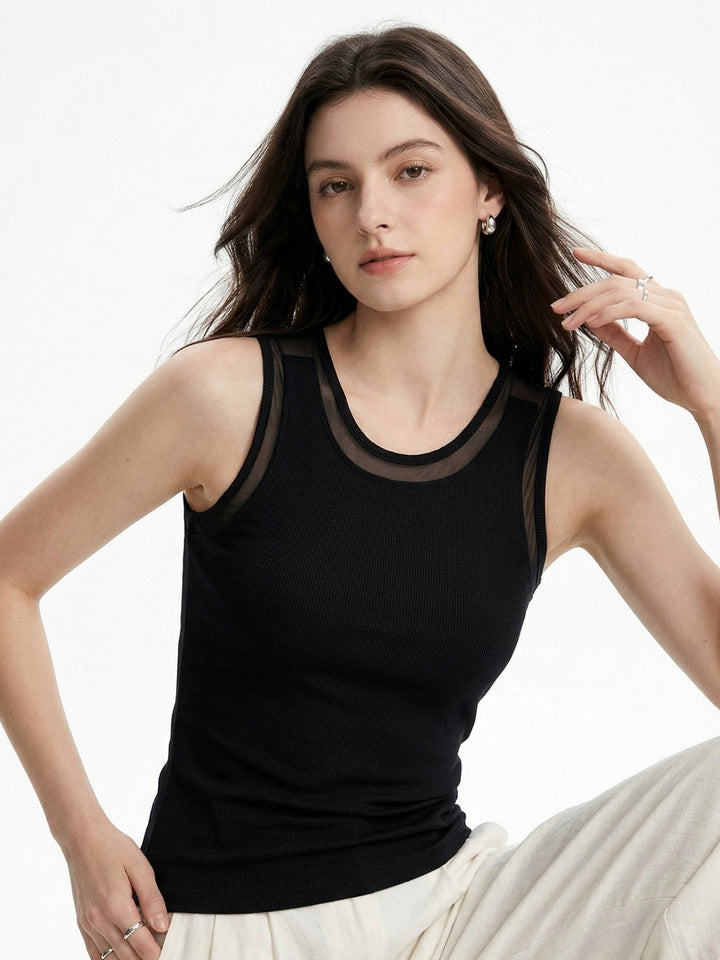 Black Double Layered Mesh Tank