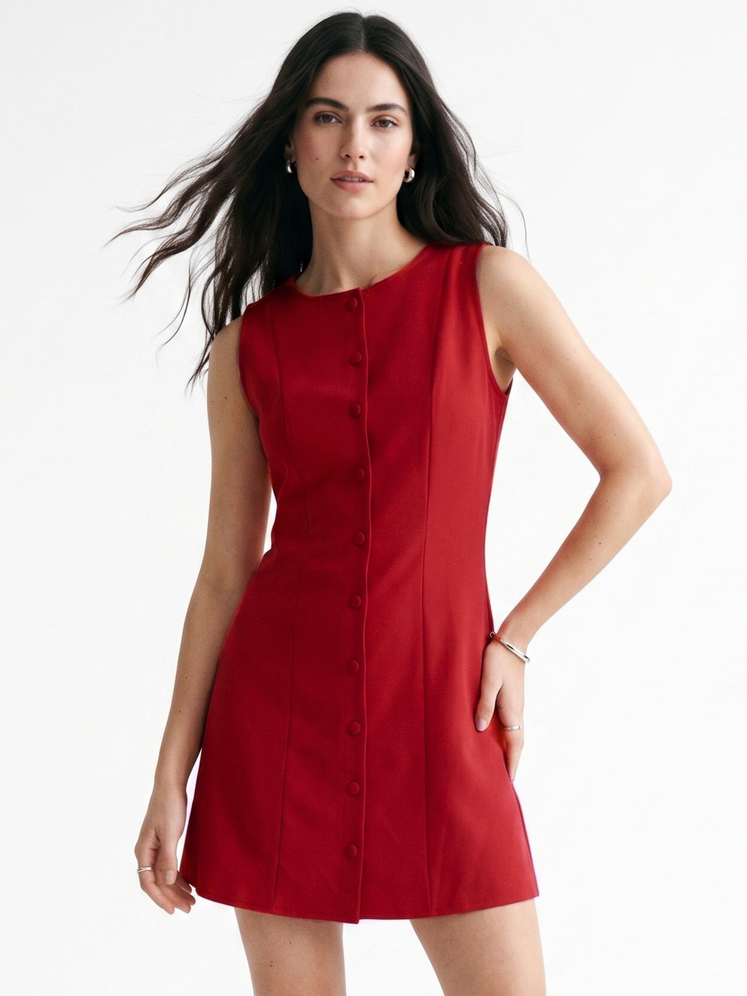 Red Sleeveless Tailored Dress