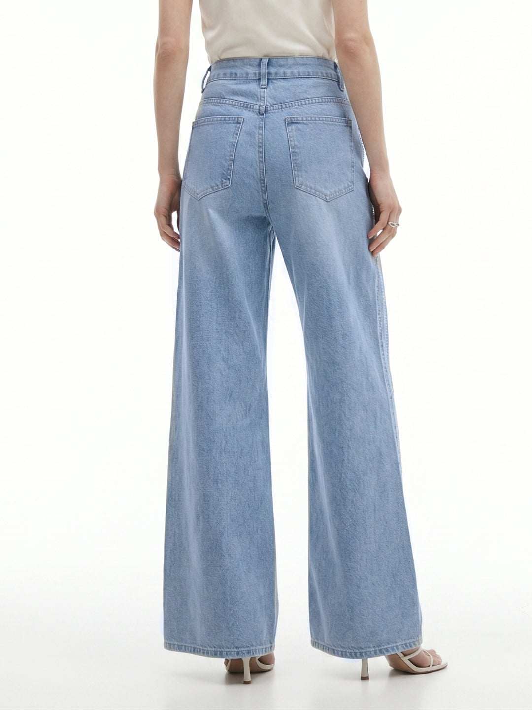 Blue Flared Sequined Denims