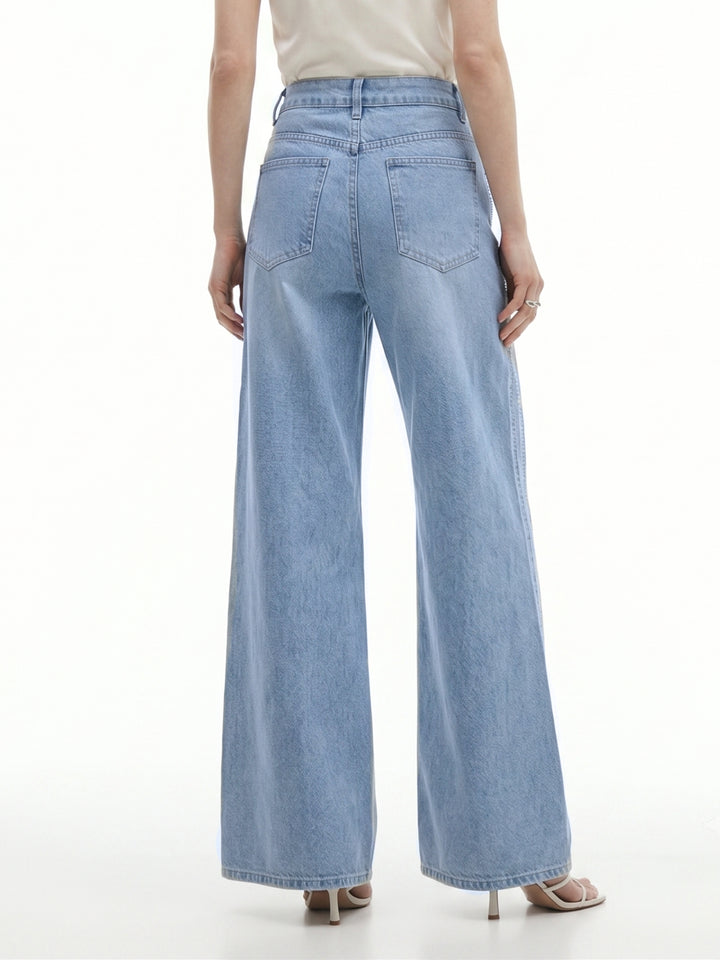 Blue Flared Sequined Denims
