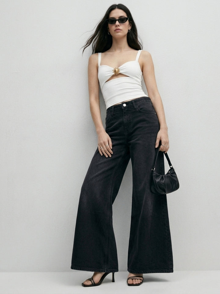 Black Ultra Wide Flared Jeans