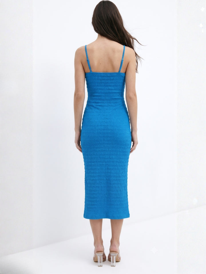 Blue Spaghetti Strap Front Twisted Bodycon Dress