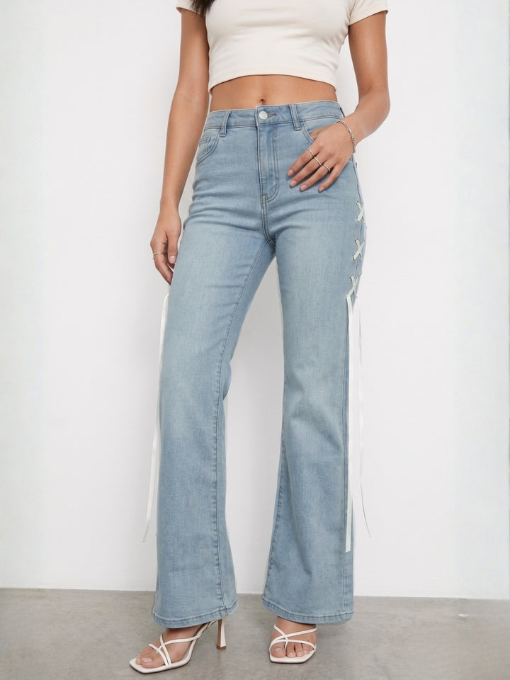 Light Blue Side Tie-Up Jeans