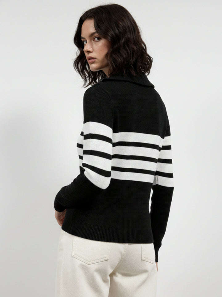 Black Full Sleeve Turtle Neck Half Zip Sweater