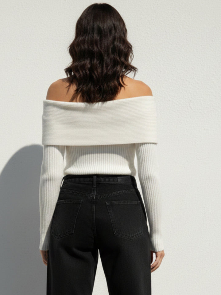 Cream Off Shoulder Full Sleeve Top