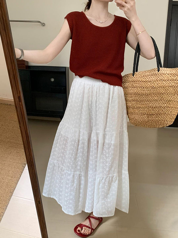 Maroon Cap Sleeves Round Neck Relaxed Tops