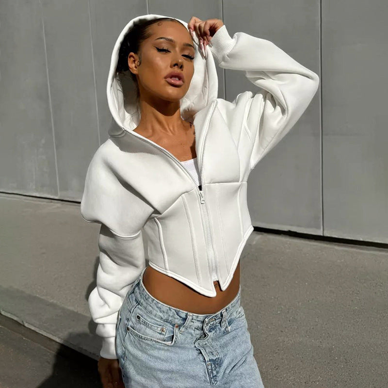 White Corset Detail Sweatshirt With Hoodie