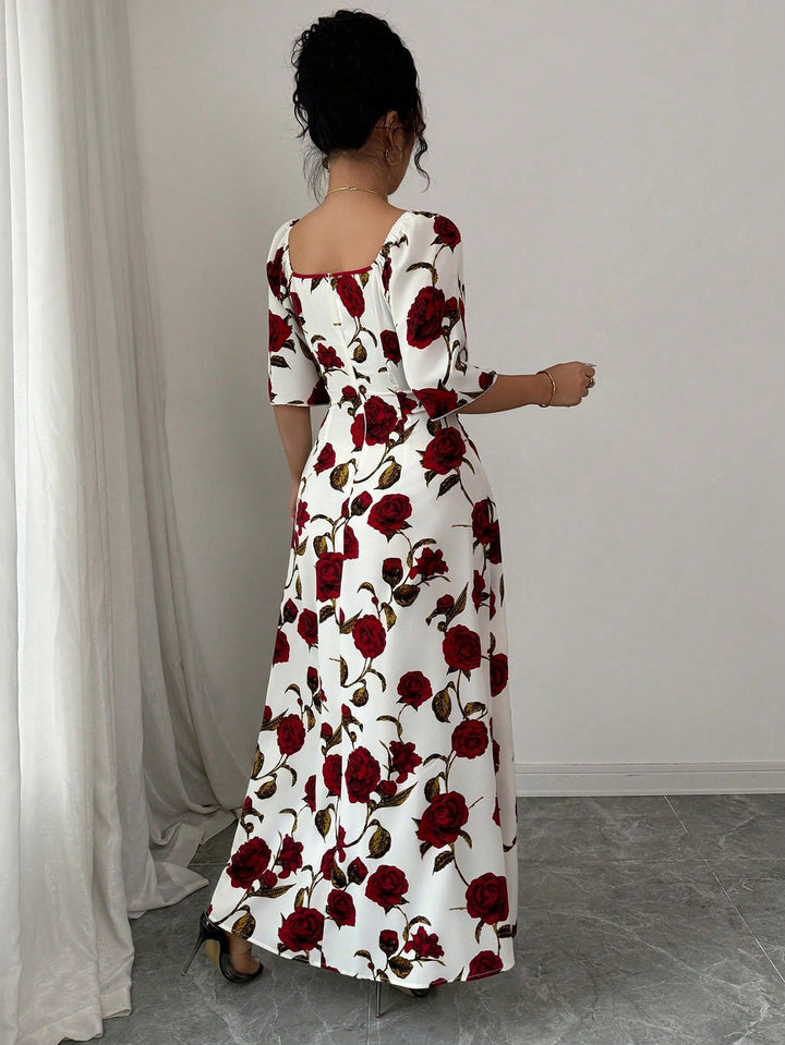 White Floral Print Maxi Dress