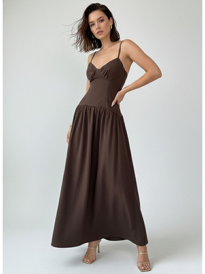 Brown Spaghetti Strap Drop Waist Dress