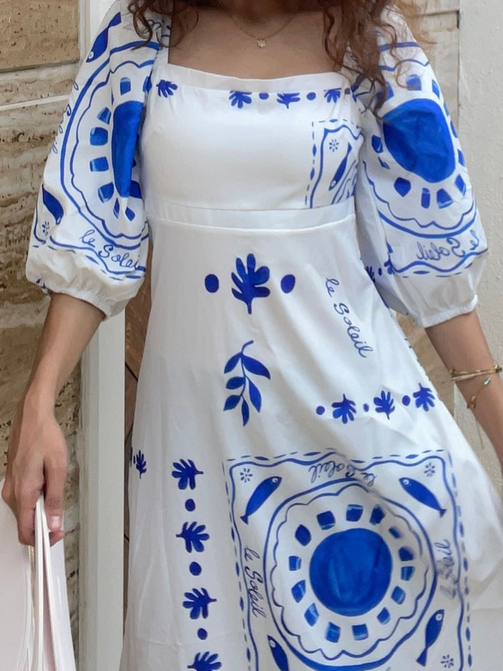 White Square Neck Fit And Flare With Hem Ruffle Maxi Dress
