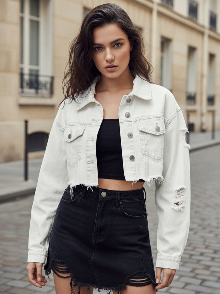 White Cropped Boxy Denim Jacket