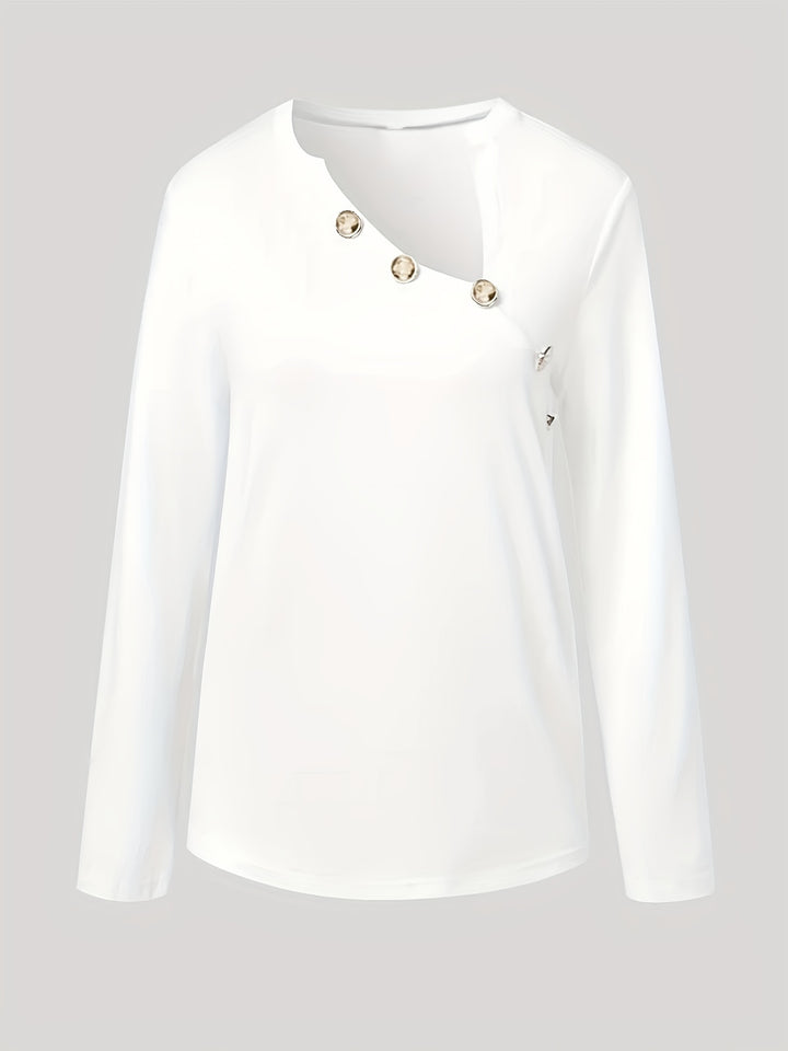 White Side Button Detail Full Sleeved Top