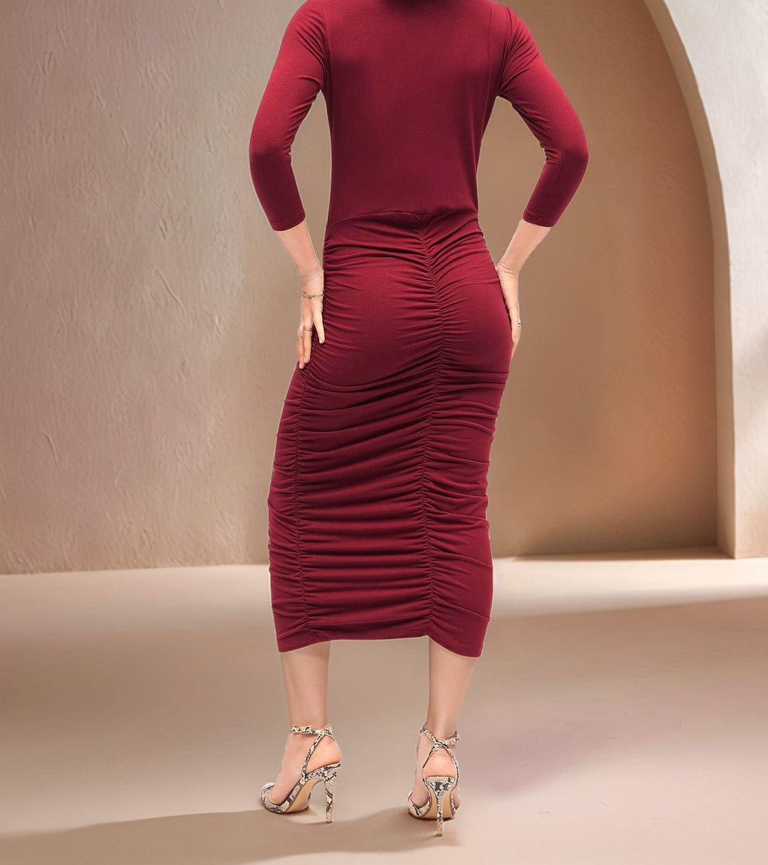Maroon Fitted Round Neck Dress