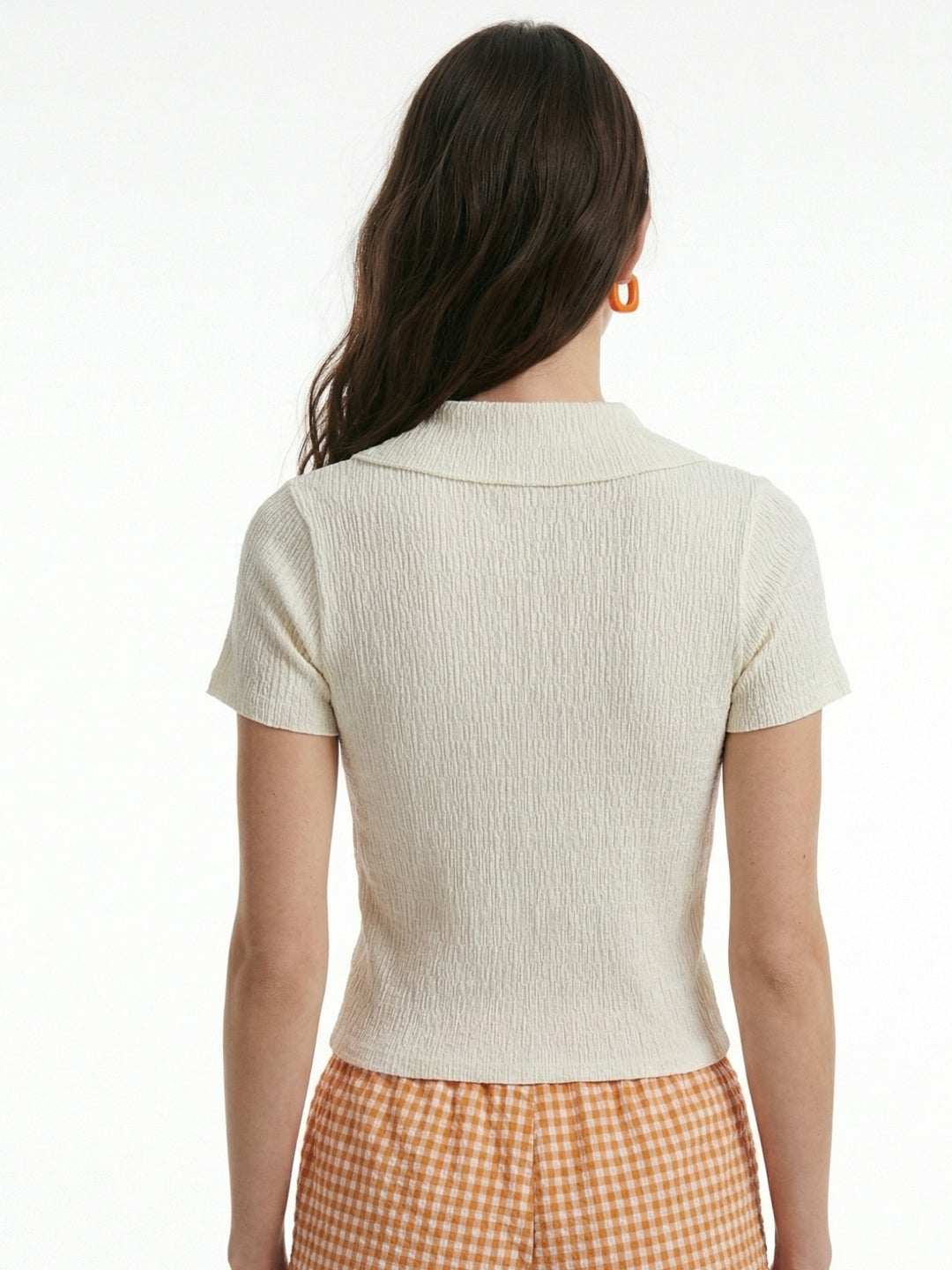 Beige Short Sleeve Collared Top