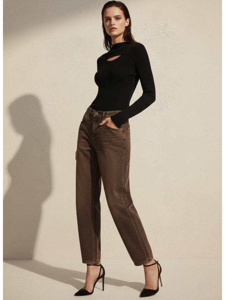 Black Full Sleeve Neck Cut-Out Detail Top