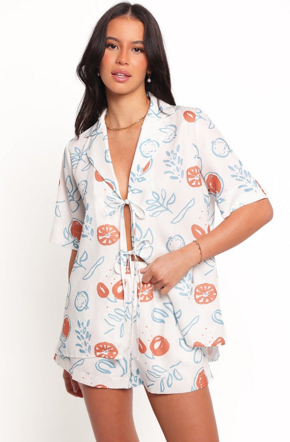 White Printed Shirt And Shorts Co-Ord Set
