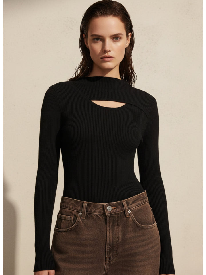 Black Full Sleeve Neck Cut-Out Detail Top