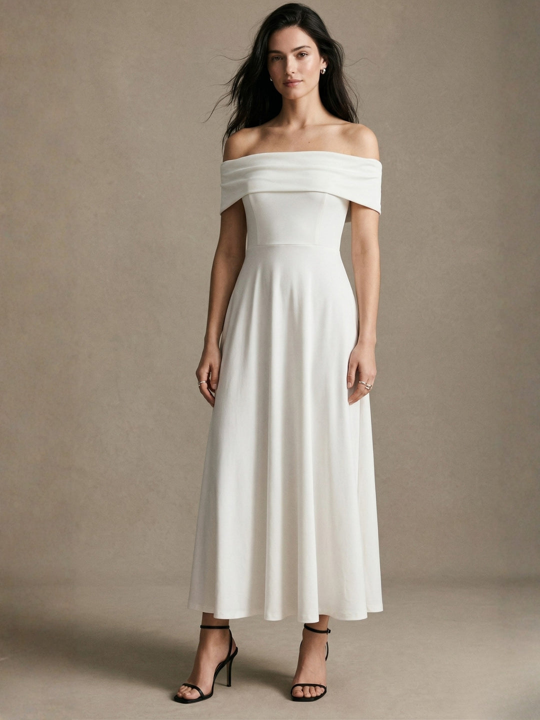 White Off Shoulder Flared Dress