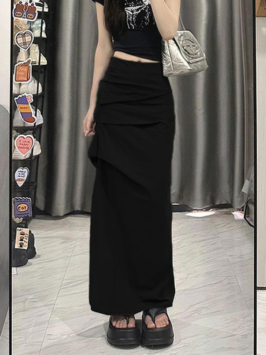 Black Rouched Long Skirt