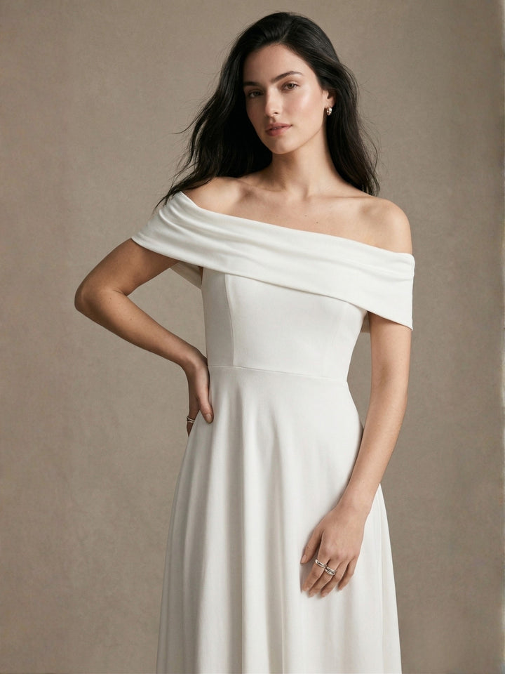 White Off Shoulder Flared Dress