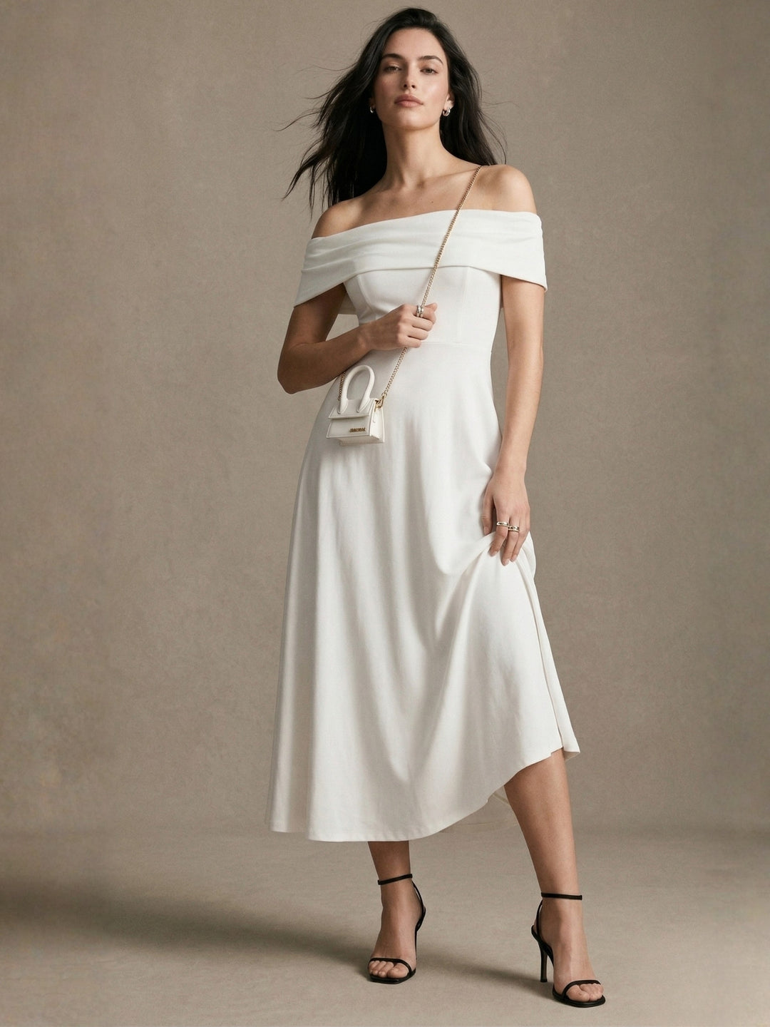 White Off Shoulder Flared Dress