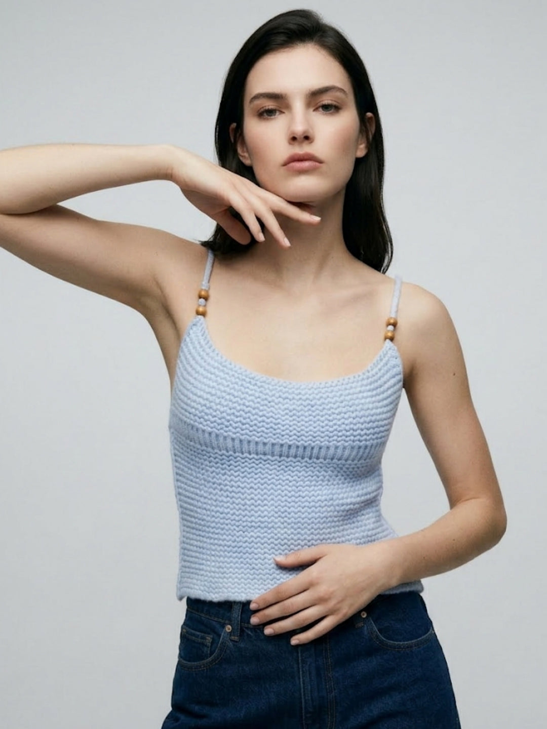 Blue Spaghetti Strap Fitted Camisole