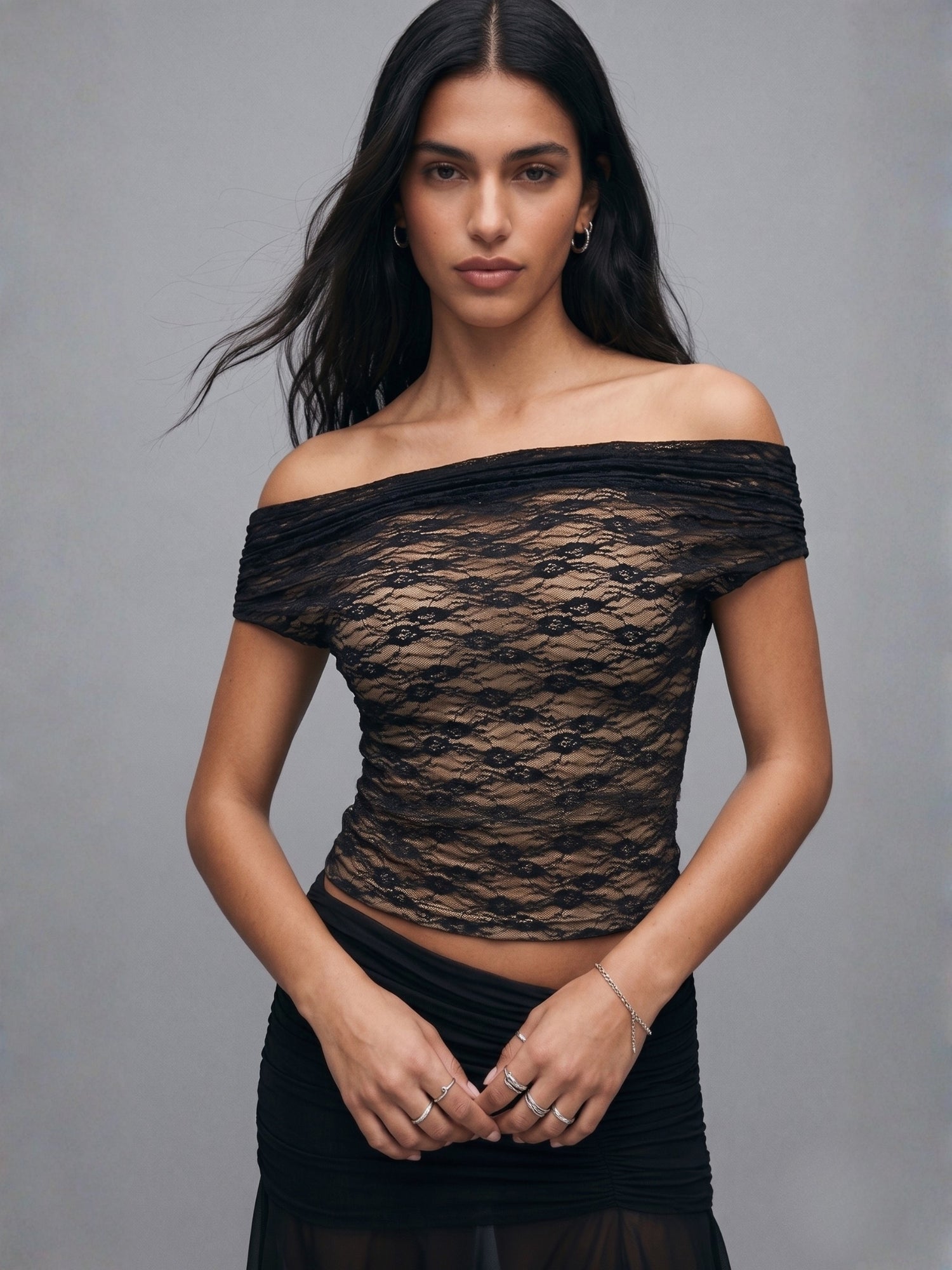 Black Off Shoulder Lace Top