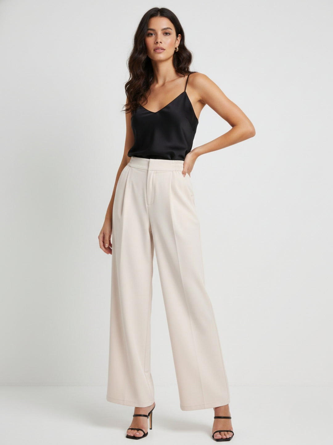 White High Waist Front Pleated Pant